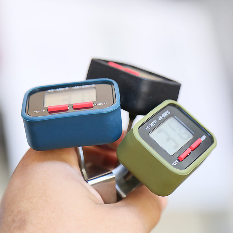 earth digital coffee thermometers with various colors of  silicon cases