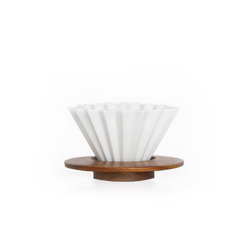 TAMAGO x ORIGAMI dripper white + wood stand